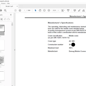 Terex Crane AC 300 Operator & Maintenance Manual - PDF DOWNLOAD
