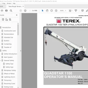 Terex Crane QUADSTAR 1100 TIER 4 FINAL & ROW EXPORT Operator's Manual 12261-751 PDF