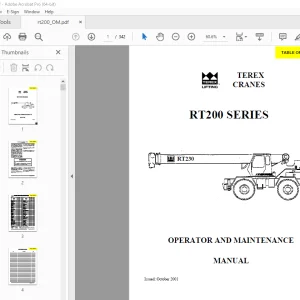 Terex Crane RT200 Series RT230 Operator & Maintenance Manual 12261-198 PDF