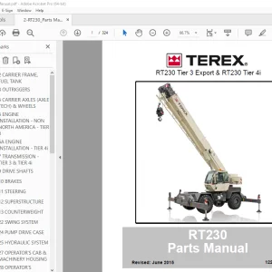Terex Crane RT230 Tier 3 Export & RT230 Tier 4i Parts Manual 12261-318 PDF