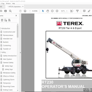 Terex Crane RT230 Tier 4i & Export Operator's Manual 12261-319 - PDF DOWNLOAD