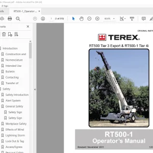 Terex Crane RT500 Tier 3 Export & RTS00-1 Tier 4i Operator's Manual 12261-270 PDF