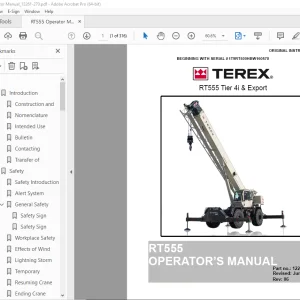 Terex Crane RT555 Tier 4i & Export Operator's Manual 12261-270 PDF