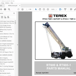 Terex Crane RT600 & RT600-1 Parts Manual 12261-261 - PDF DOWNLOAD