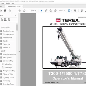 Terex Crane T300-1/T500-1/T78 Operator's Manual 12261-683 PDF