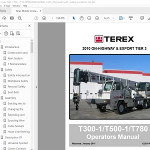 Terex Crane T300-1 / T500-1 / T780 Operator Manual 12261-478 PDF