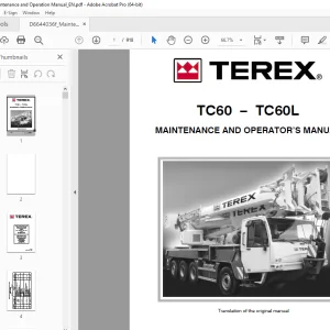Terex Crane TC60-TC60L MAINTENANCE & OPERATOR’S MANUAL PDF