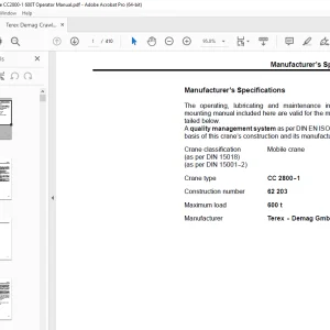 Terex Demag Crane CC2800-1 600T Operator Manual - PDF DOWNLOAD