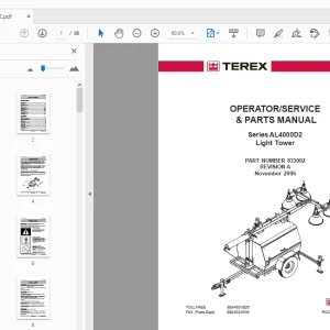 Terex Series AL4000D2 Light Tower Operator Service & Parts Manual - PDF