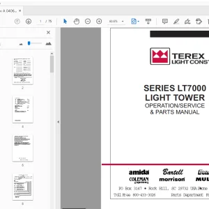 Terex Series LT7000 Light Tower Operation/Service & Parts Manual - PDF