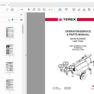 Terex Series RL4000D2 Light Tower Operator/Service & Parts Manual - PDF