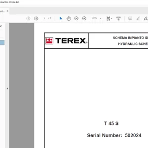 Terex T 45 S HYDRAULIC SCHEMATIC Manual Serial no 502024