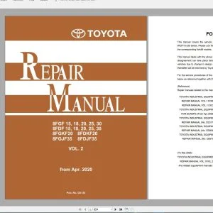 Toyota Forklift Truck PDF 7.1GB EN Service & Part Manuals - Complete Set - DOWNLOAD