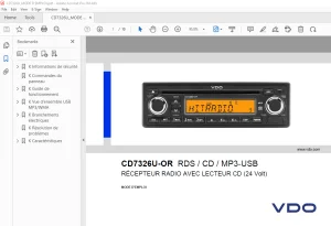 VDO CD7326U-OR RDS  CD  MP3-USB RÉCEPTEUR RADIO AVEC LECTEUR CD (24 Volt) MODE D'EMPLOI PDF