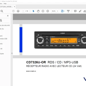 VDO CD7326U-OR RDS  CD  MP3-USB RÉCEPTEUR RADIO AVEC LECTEUR CD (24 Volt) MODE D'EMPLOI PDF