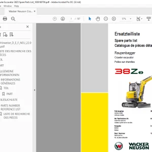 Wacker Neuson Crawler Excavator 38Z3 Spare Parts List Manual 1000180706