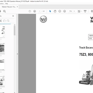 Wacker Neuson Track Excavator 75Z3, 8003 Operators Manual PDF