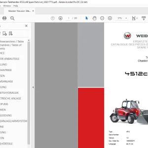 Wacker Neuson Weidemann Telelhandler 4512cc40 Spare Parts List Manual