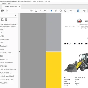 Wacker Neuson Wheel Loaders 550 5055 5055L Spare Parts List Manual