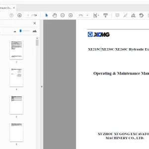 XCMG XE215C/XE230C/XE260C Hydraulic Excavator Operating & Maintenance Manual - PDF