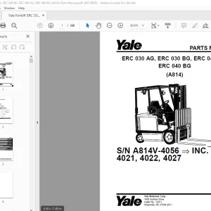 Yale Forklift ERC 030 AG, ERC 030 BG, ERC 040 AG, ERC 040 BG (A814) Parts Manual PDF