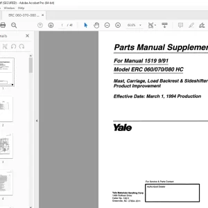 Yale Forklift ERC 060/070/080 HC Supplement Parts Manual - PDF DOWNLOAD
