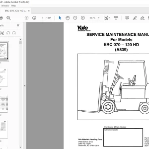 Yale Forklift ERC 070-120 HD (A839) Service Maintenance Manual PDF
