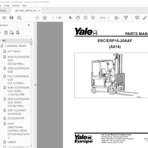 Yale Forklift ERC/ERP16-20AAF (A814) Parts Manual P/N 504250784 PDF