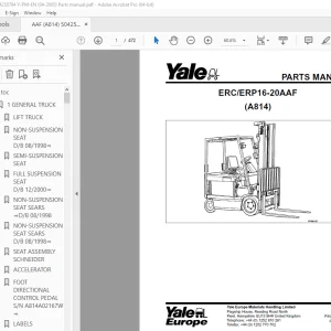 Yale Forklift ERC/ERP16-20AAF (A814) Parts Manual PN 504250784 PDF