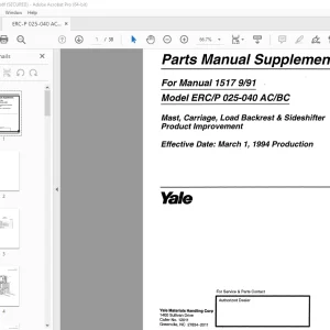 Yale Forklift ERC/P 025-040 AC/BC Parts Manual Supplement - PDF DOWNLOAD
