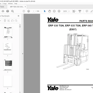 Yale Forklift ERP 030 TGN, ERP 035 TGN, ERP 040 TGN (E807) Parts Manual PDF