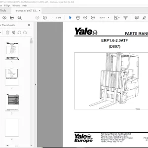 Yale Forklift ERP1.6-2.0ATF (D807) Parts Manual PN 524150863 PDF