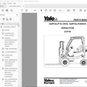 Yale Forklift GDP/GLP16-18VX, GDP/GLP20SVX VERACITOR (C810) Parts Manual PDF