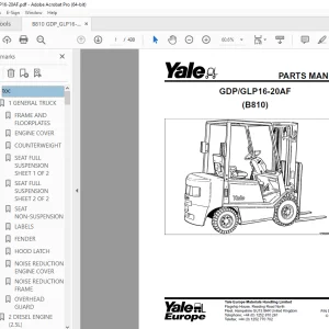 Yale Forklift GDP/GLP16-20AF (B810) Parts Manual PN 524144913 PDF