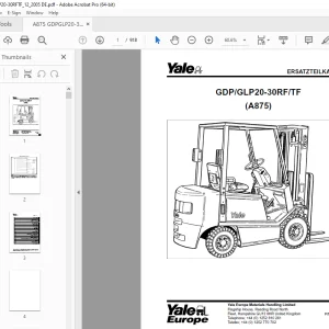 Yale Forklift GDP/GLP20-30RF/TF (A875) ERSATZTEILKATALOG 2005 PDF