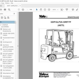 Yale Forklift GDP/GLP20-30RF/TF (A875) ERSATZTEILKATALOG - PDF DOWNLOAD