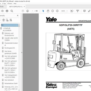 Yale Forklift GDP/GLP20-30RF/TF (A875) ERSATZTEILKATALOG - PDF DOWNLOAD