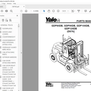 Yale Forklift GDP80DB, GDP90DB, GDP100DB, GDP120DB (D876) Parts Manual PDF