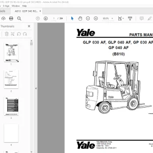 Yale Forklift GLP 030 AF, GLP 040 AF, GP 030 AF, GP 040 AF (B810) Parts Manual PDF