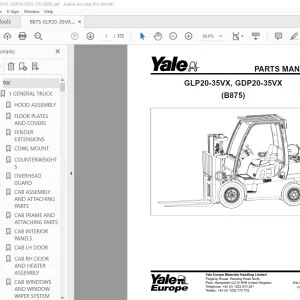 Yale Forklift GLP20-35VX, GDP20-35VX (B875) Parts Manual PN 524240897 PDF