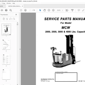 Yale Forklift MCW 2000 2500 3000 & 4000 Capacity Parts Manual PDF