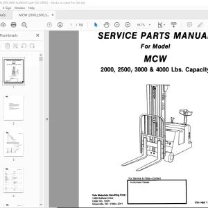 Yale Forklift MCW 2000 2500 3000 & 4000 Service Parts Manual PDF