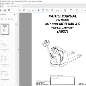 Yale Forklift MP & MPB 040 AC (A827) Parts Manual - PDF DOWNLOAD
