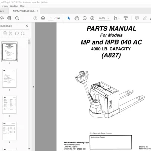 Yale Forklift MP & MPB 040 AC (A827) Parts Manual - PDF DOWNLOAD