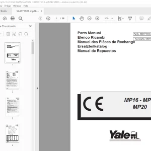 Yale Forklift MP16 MP18 MP20 Parts Manual PN 524171926 PDF