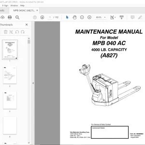 Yale Forklift MPB 040 AC (A827) Maintenance Manual - PDF DOWNLOAD
