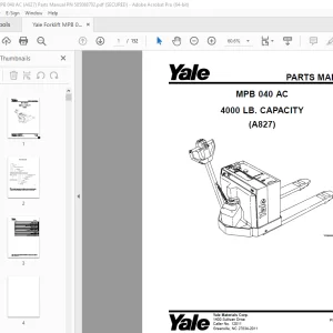 Yale Forklift MPB 040 AC (A827) Parts Manual PN 585088702 PDF