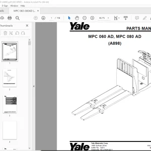 Yale Forklift MPC 060 AD, MPC 080 AD (A898) Parts Manual 520371722 PDF