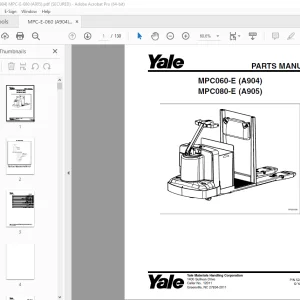 Yale Forklift MPC060-E (A904) MPC080-E (A905) Parts Manual PN 524167339 PDF