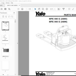 Yale Forklift MPE 080 E (A890) MPE 060 E (A896) Parts Manual PN 524142761 PDF